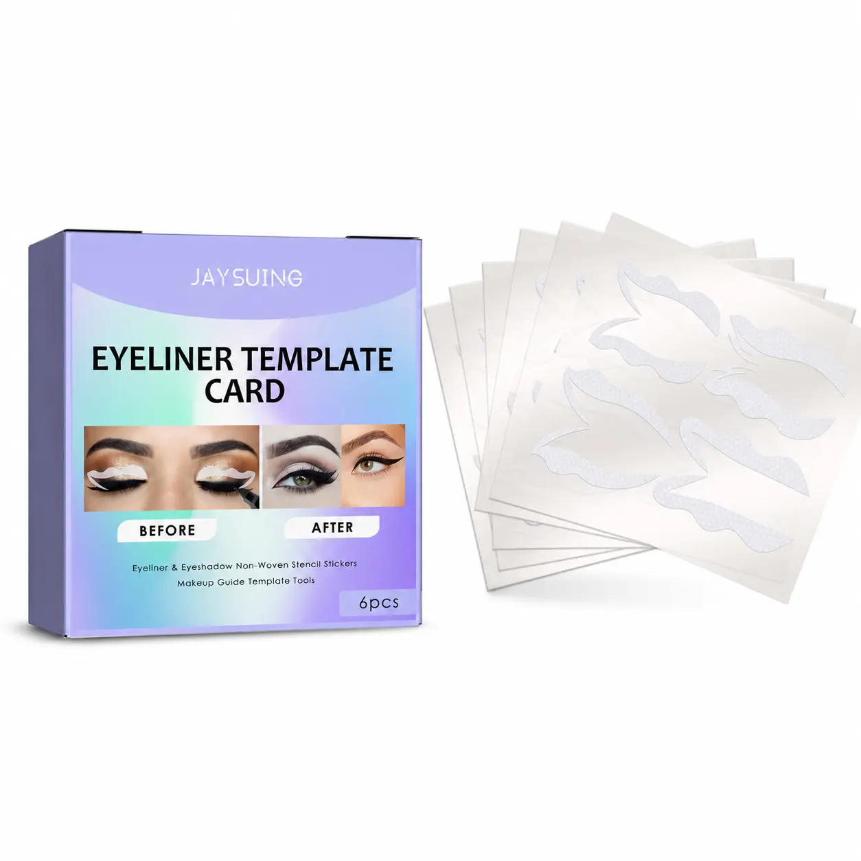 Cosmetic 6-Piece Eyeliner & Eyeshadow Styling Tool Set - Non-Woven Fabric Translucent Stencil Sheets, Makeup Guide Stickers for Beginners (11x10 cm)