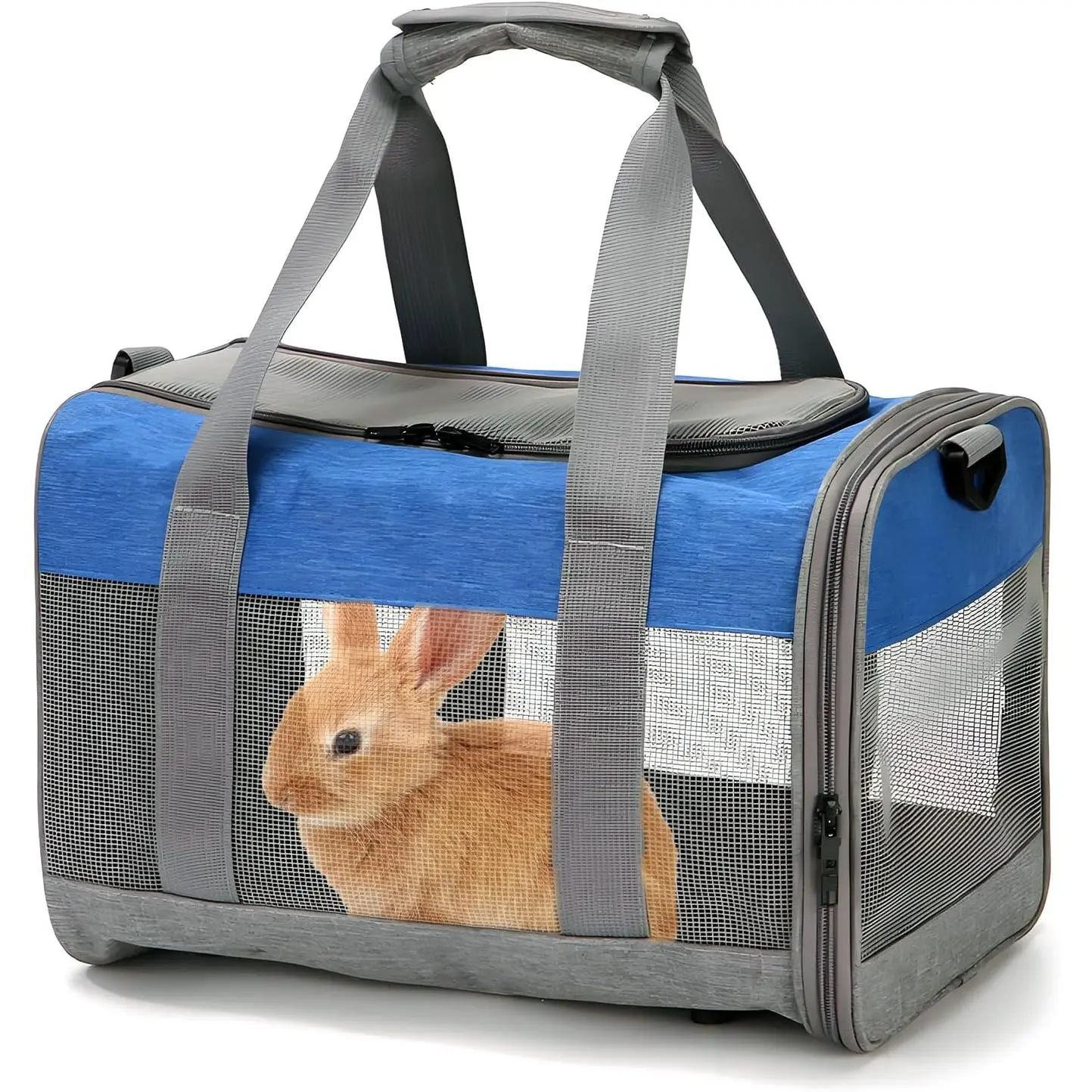 Bunny Carrier for Travel Camping Outdoor, Small  Carrier, Guinea Pig Carrier, Breathable  Portable Hand Bag for Hamster  Guinea Pig (Blue & Gray)