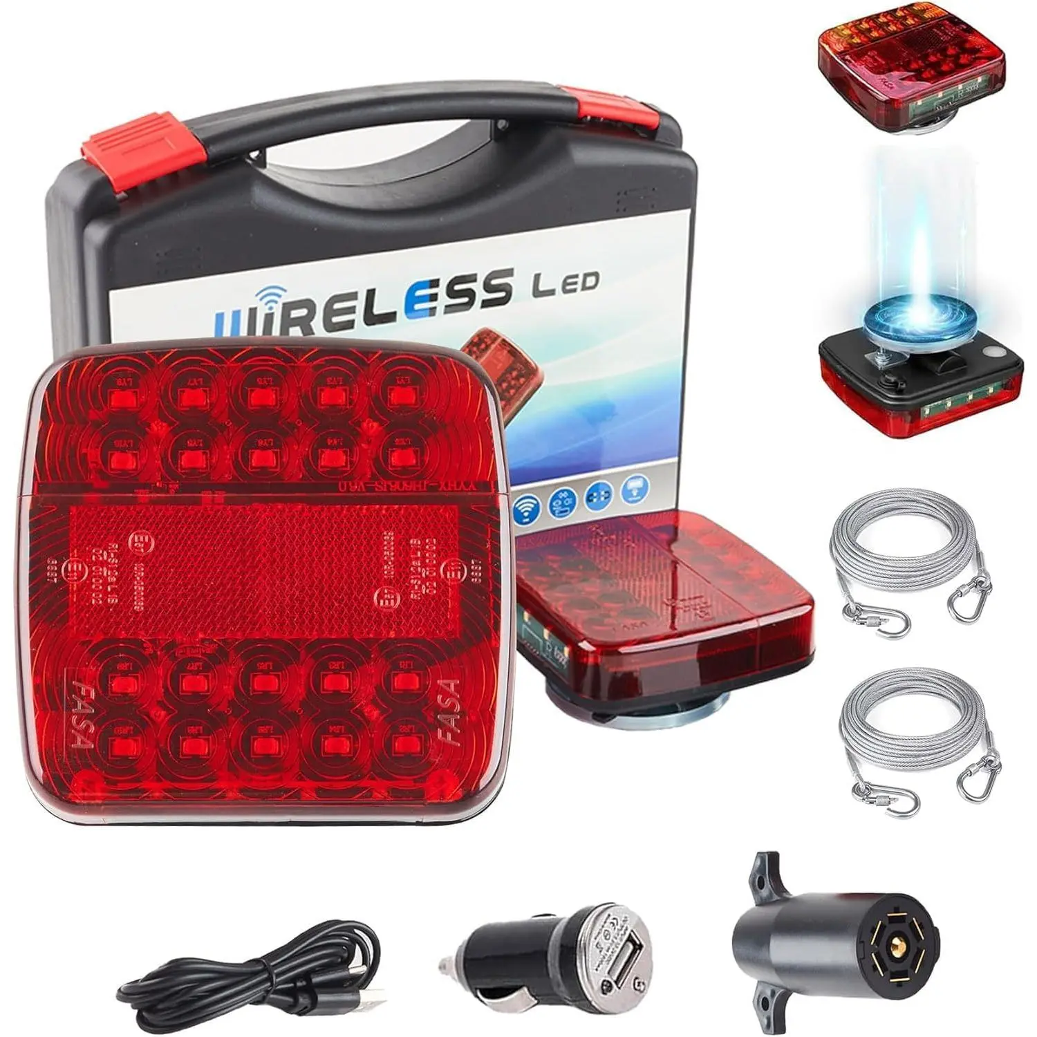 Wireless Trailer Lights Magnetic, Portable Wireless Trailer Lights Kit, with Battery level display Display LED Tow Lights IP65 Waterproof Brake/Turn Signals for Trucks, SUVs, Boats