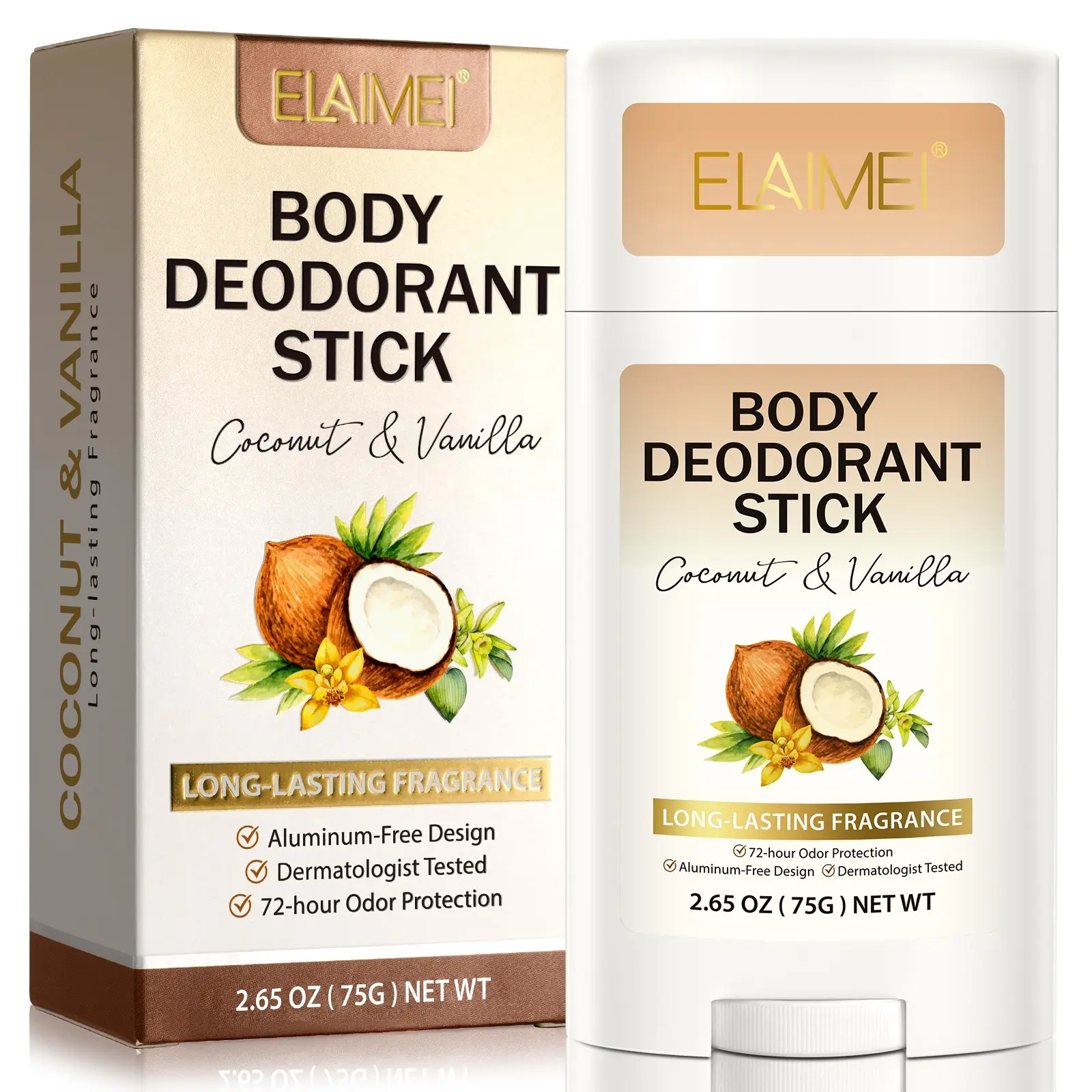 Elaimei Deodorant Paste 75g, Coconut Vanilla Scent, Fragrance, Daily Application for All Day Freshness, Sweat Absorbing Cream, Antiperspirant