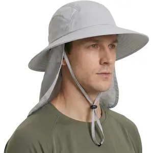 UPF 50+ Mens Wide Brim Fishing Hat with  Flap Sun Hat for Men Women Sun Protection Cap