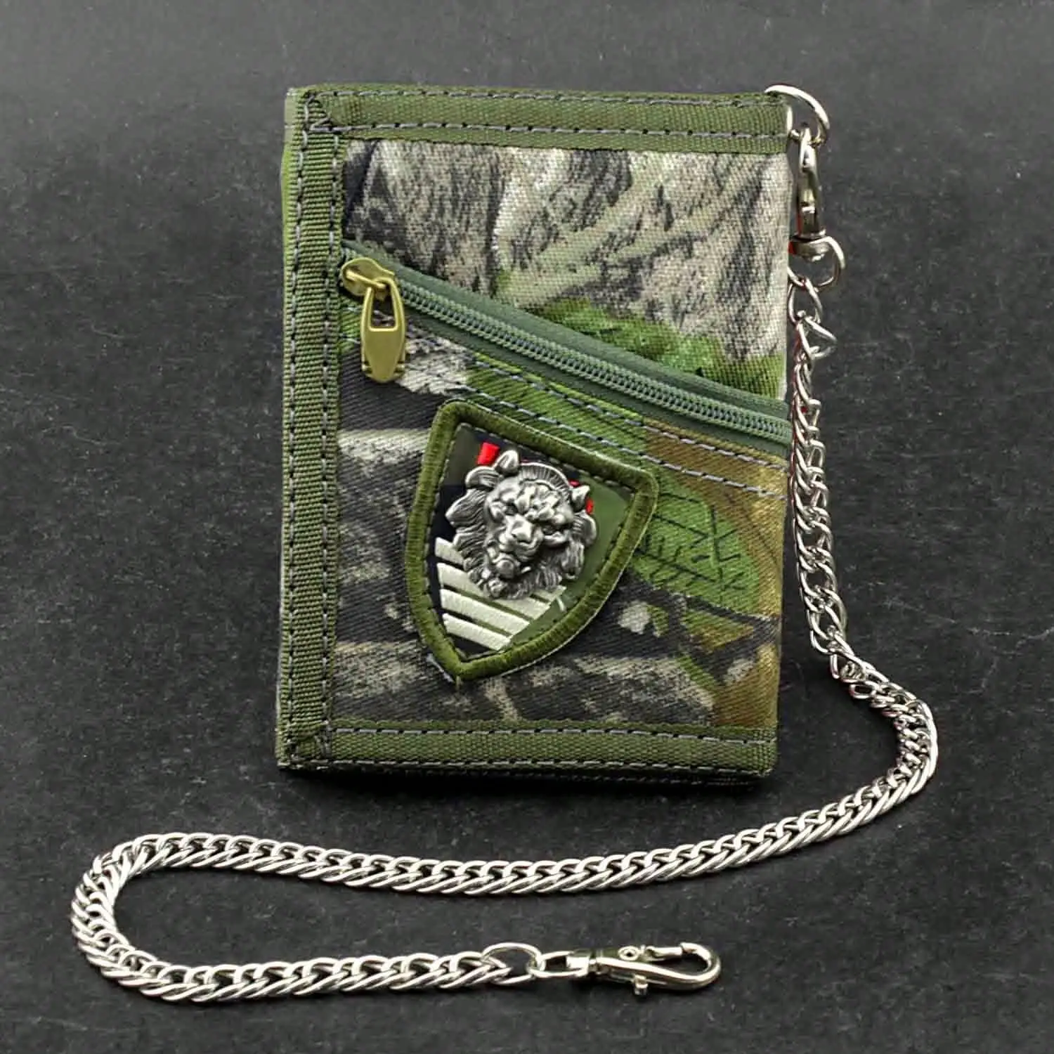 Men’s Army Camouflage Trifold Wallet with Safety Chain, Rivet & Steampunk Design, Party Accessory, Ideal Men’s Gift Ideas for Card Storage & Purse Use, Detachable 41Cm Safety Chain