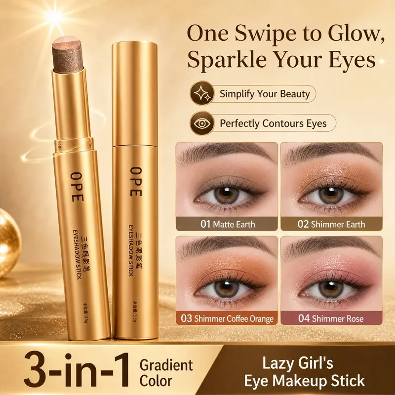 3 Tone Gradient Multi Use Eyeshadow Stick Eye & Face Shimmer Matte Highlight Stick Balanced Warm Shades For Minimal Daily & Soft Party Eye Makeup