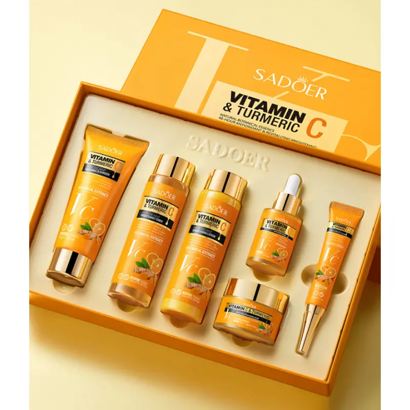 Turmeric VC Brightening 6Pcs Skin Care Set Hydrating Moisturizing Nourishing Antioxidant Facial Kit Daily Skin Care Moisturizer