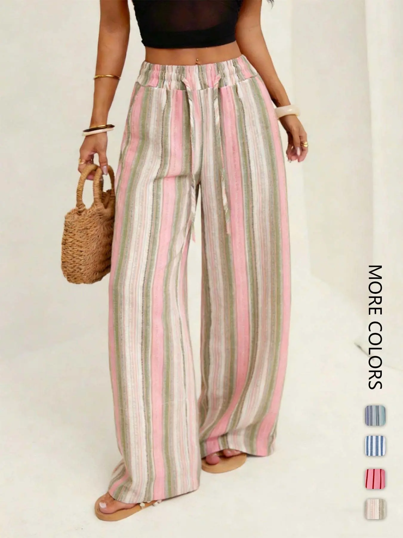 Women's Fashion Casual Striped Wide Leg Pants, Pajama Trousers, Sleepwear, Soft Comfortable Casual Summer Loungewear, Perfect for Sleeping and Leisure, Ideal for All-Day Wear