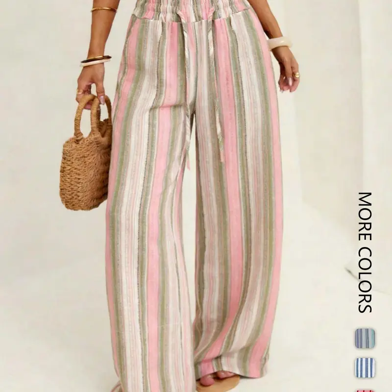 Women's Fashion Casual Striped Wide Leg Pants, Pajama Trousers, Sleepwear, Soft Comfortable Casual Summer Loungewear, Perfect for Sleeping and Leisure, Ideal for All-Day Wear