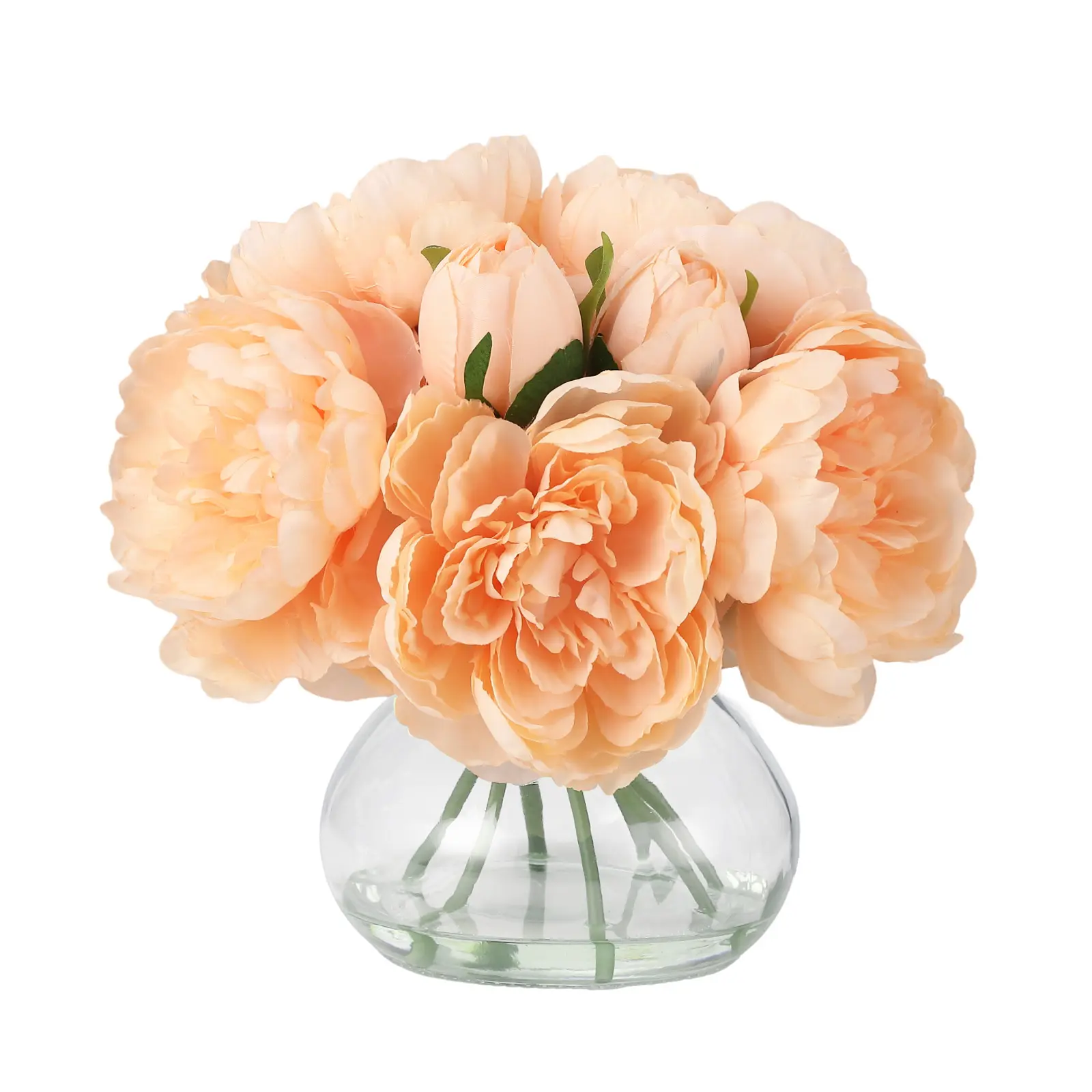 Garvee Artificial Peony Flower Arrangement in Glass Vase with Faux Water - Realistic Silk Peonies for Table Centerpiece, Wedding & Home Decor - Bouquet Style - Pink/Champagne