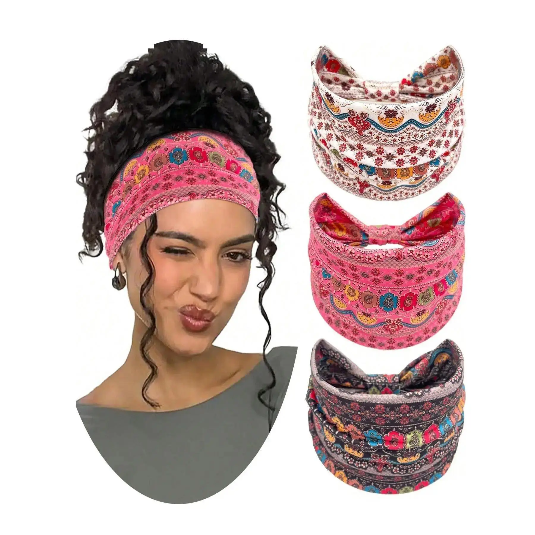 3-Pack Boho Floral Headband for Women - Ditsy Floral Pattern Hair Band, Trendy Aesthetic Hair Accessories for Girls, Casual Everyday Versatile Headbands, 3 Pieces, Daily, Fashion, One Size