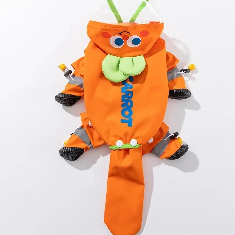 Orange Carrot Dog Raincoat Four Legged Waterproof All Inclusive Clothing Summer Rainy Day Dog Walking Dirt Proof Jumpsuit