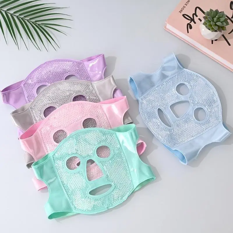 Reusable Hot & Cold Gel Face Mask with Eye Mask Set, Ultra-Soft Full Face Ice Compress Wrap, Cooling Facial Ice Pack for Post-Surgery Recovery, Puffiness Relief, Hot Therapy Skin Care