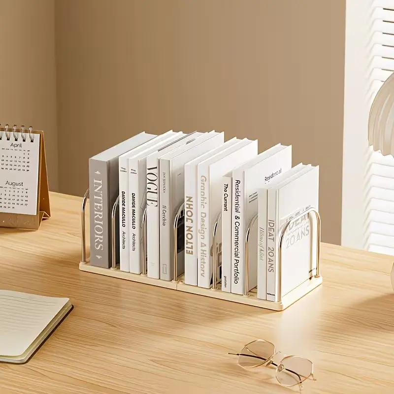 Stainless Steel & PP Desktop Bookshelf, Anti-Slip Adjustable Divider, Modern Office Organizer, Mail & File Storage, Student Dorm Desk Shelf