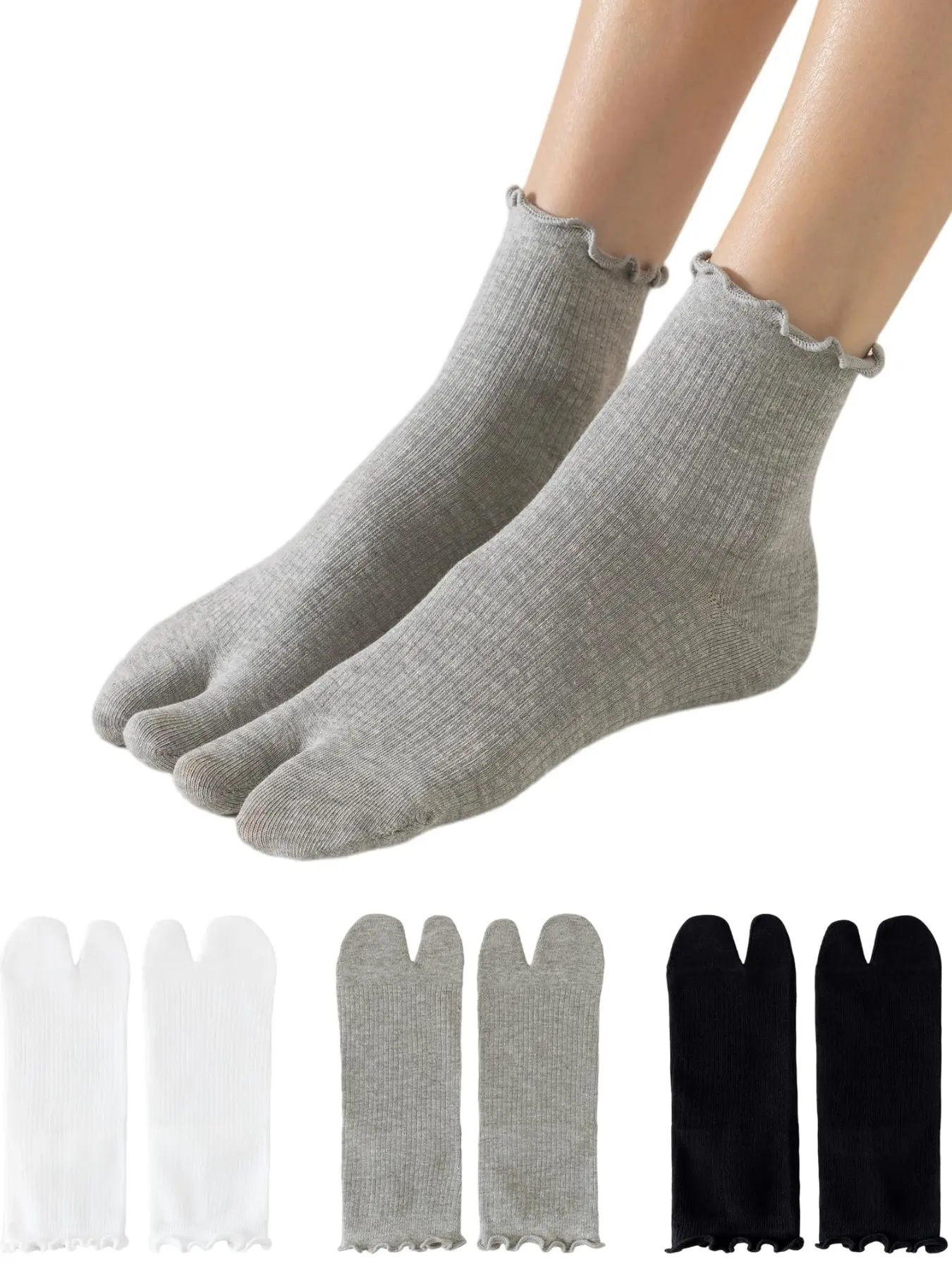3 Pairs Tabi Socks for Women Ruffle Split Toe Socks Japanese Toes Separated Socks Cute Flip Flop Crew Socks Frilly Sock for Ballet Flats Socks With Ruffles