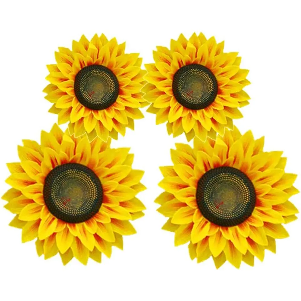 3D Sunflower Wall Decals 4pcs in 8inch & 10inch Lifelike Removable Art DIY Sunflower Decor for Kindergarten Birthday Party Home Girl's Room
