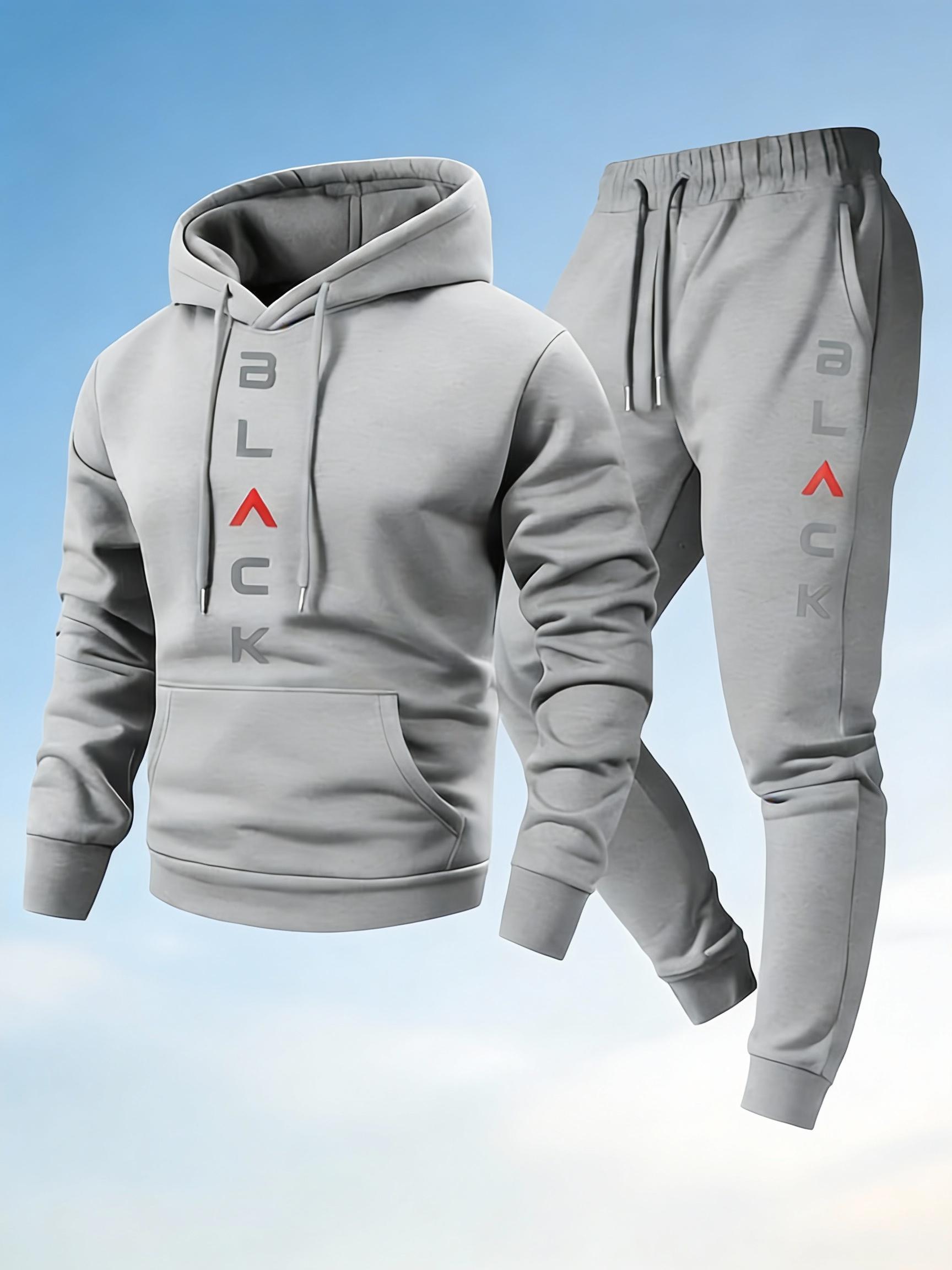 Men's Sports Casual Two-Piece - Vertical Letter Print Hoodie & Joggers, Multi-Color Comfort Set Sweatsuit With Pockets
