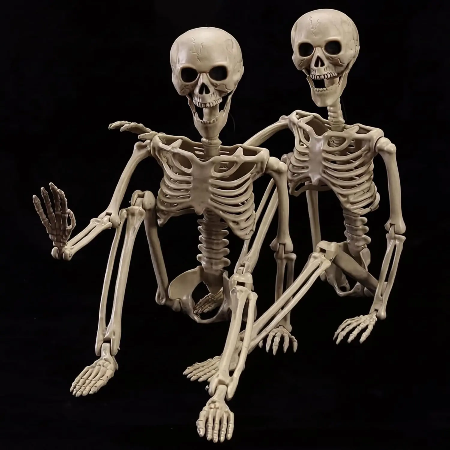 2-Pack 40 Inch Skeleton Decorations, Life-Size Full Body Realistic Adjustable Skeleton with Movable Joints, Spooky Haunted House Decor for Outdoor Yard, Patio & Front Porch, Holiday Scene Ornaments