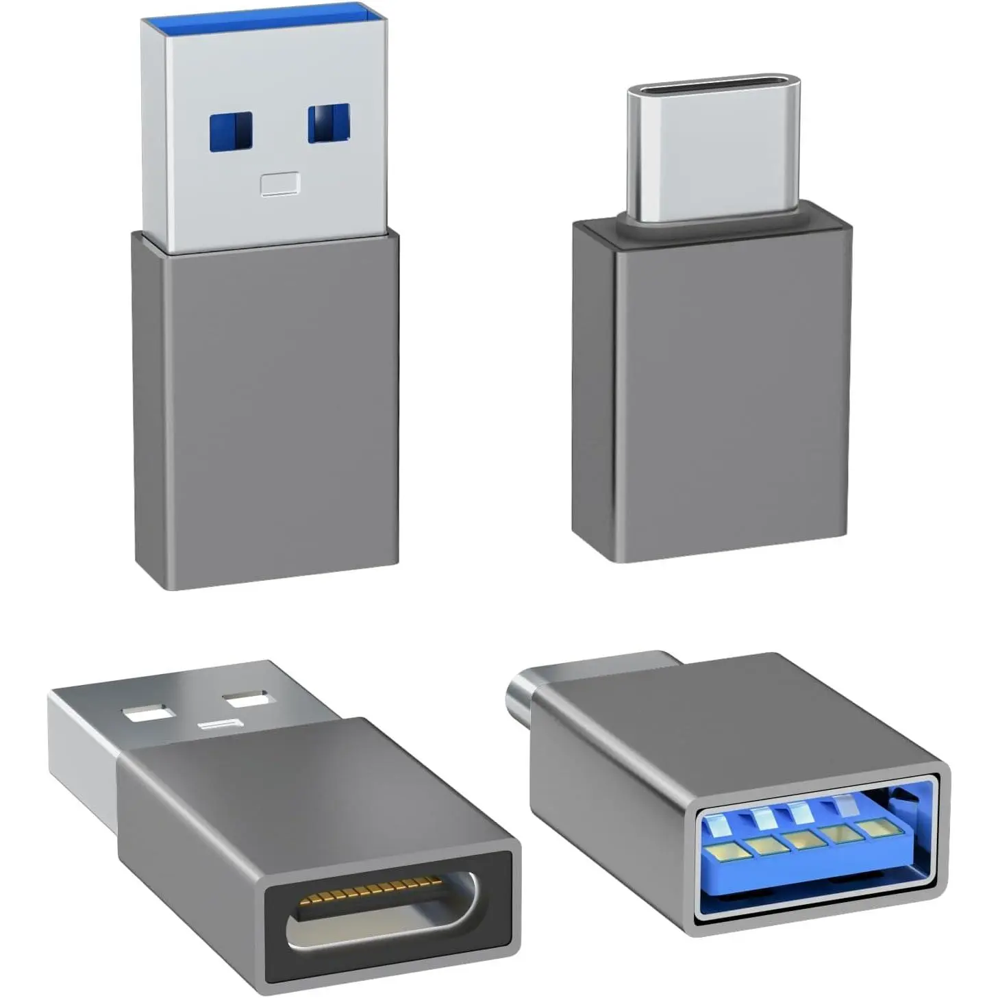 4-Pack USB C to USB Adapters, with 2 Type C Female to A Male Converters & 2 USB C Male to USB Female Connectors, Compatible with  Watch,  15 Pro Max 14 13 12, AirPods, Ultra 8 9 - Gray