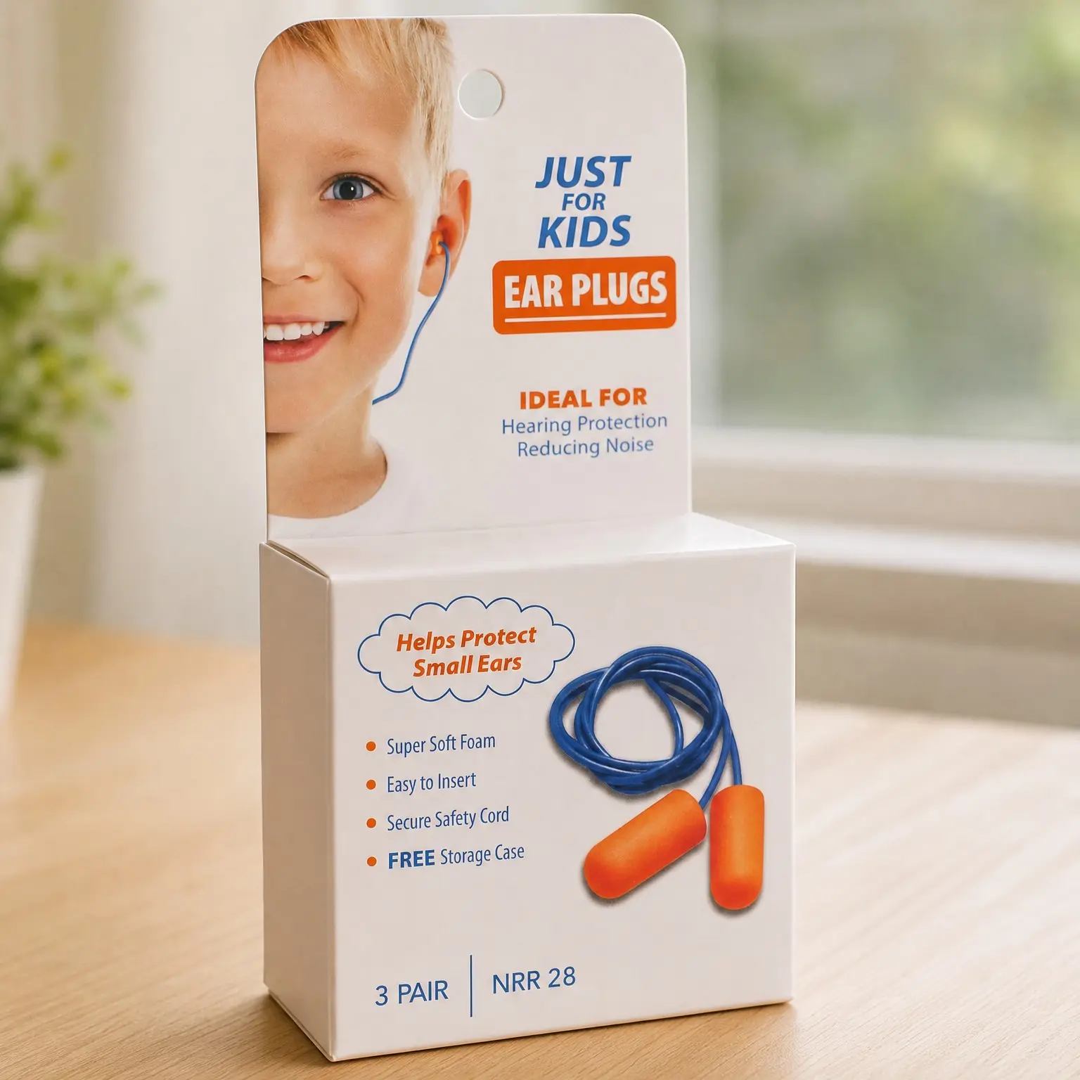 Foam Ear Plugs for Kids, NRR 28, 3 Pairs, X-Small, Corded Hearing ProtectionGift