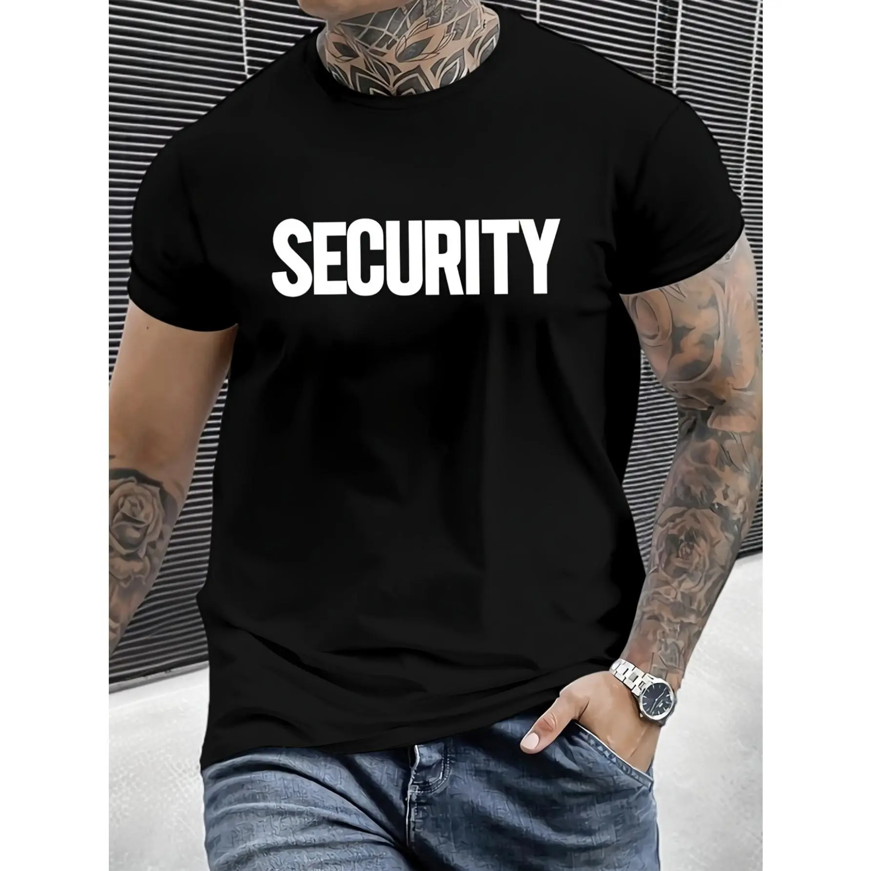 Men's Casual Crew Neck T-Shirt with Bold SECURITY Print, Comfortable & Versatile Short Sleeve Tee for Summer, Everyday Tshirt |   Secure Shoulder Design |   Smooth Texture Shir