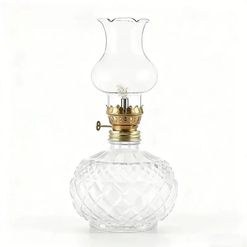 Antique Candle‑Shaped Hurricane Glass Lamp Holder, Classic Retro Crystal Oil Lamp Stand, Living Room Home Decor Centerpiece