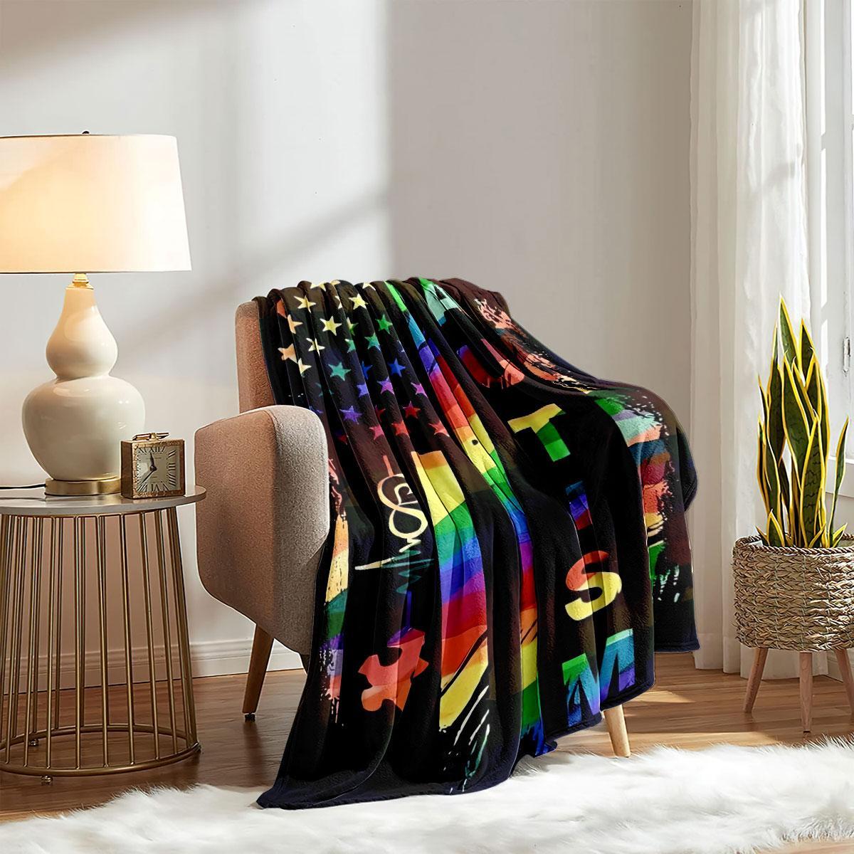 Autism Awareness Themed Blanket, Soft Comfortable Warm Throw Blanket, Air-conditioned Room Blanket, Napping Blanket for Home Sofa Office Travel