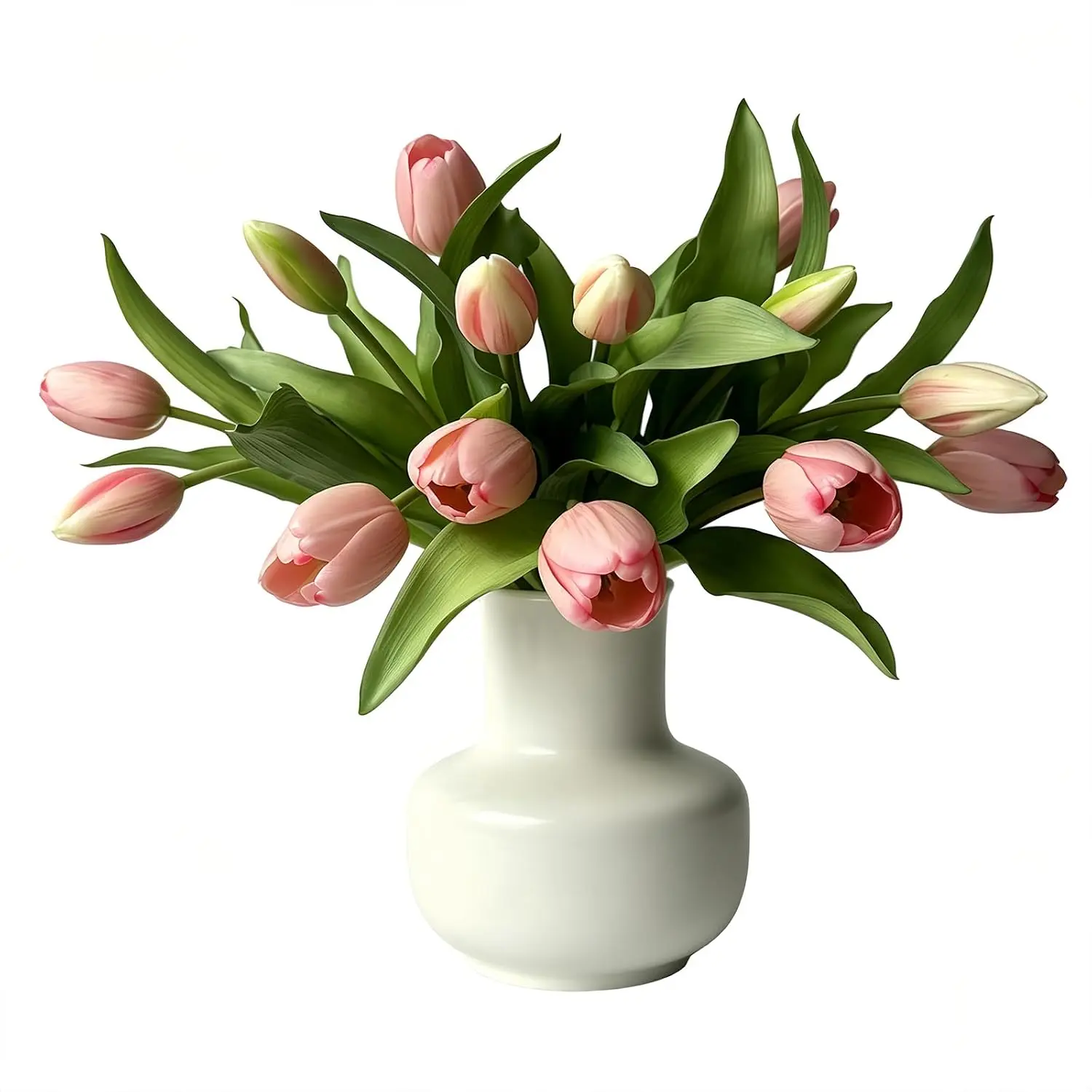 14 Pcs Real Touch Tulips Artificial Flowers Latex Stems Pink |   Latex tulip flowers with flexible stems for wedding bouquets, vase decor, table centerpieces and home decor, no vase included