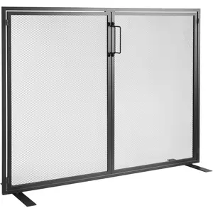 VEVOR Fireplace Screen 1 Panel with Door, Sturdy Iron Mesh Fireplace Screen, 38.98"(L)x30. 7"(H) Spark Guard Cover, Simple Installation, Free Standing Fire Fence Grate for Living Room Home Decor Moder