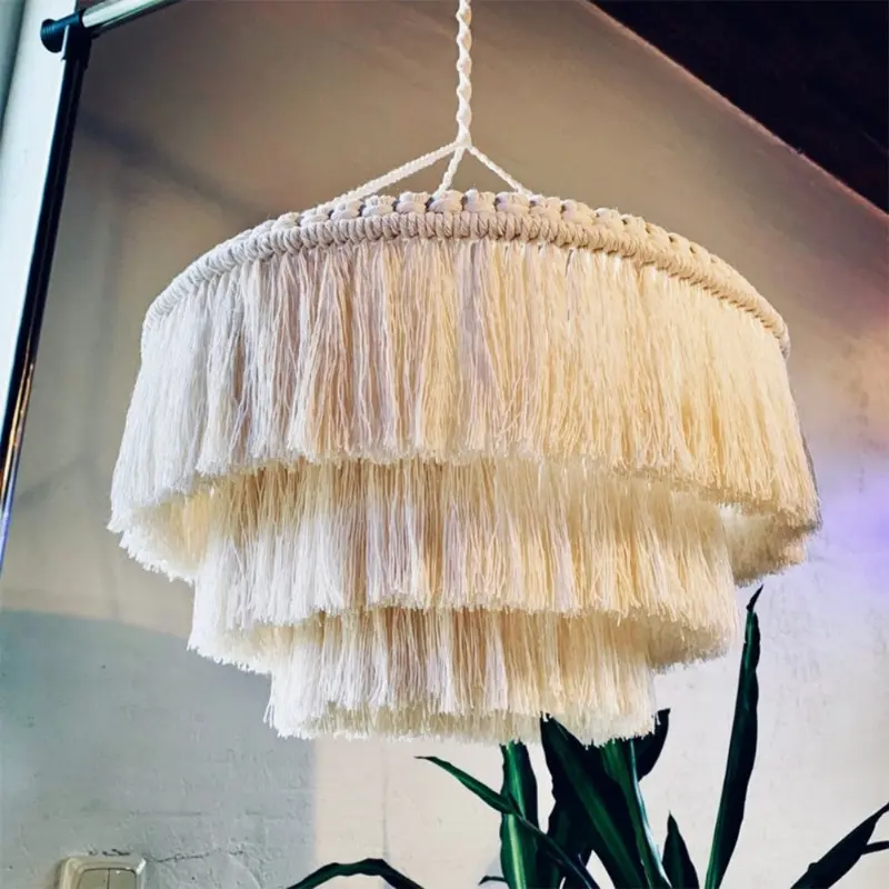 Cross-border supply bohemian tapestry lampshade hand-woven tassel home pendant lamp Lighting decoration Nordic style
