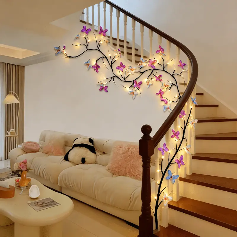 50-piece set (30 LED lights + 20 butterflies) bendable LED willow branch lights and butterfly string lights, artificial plant branch lights, USB-powered, with floral patterns, perfect for bedroom decoration, Mother's Day and Valentine's Day gifts