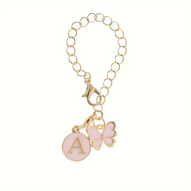 1/26 piece zinc alloy round letter A-Z white pink butterfly letter pendant bag water cup bracelet identification letter jewelry pendant, Letter Charm