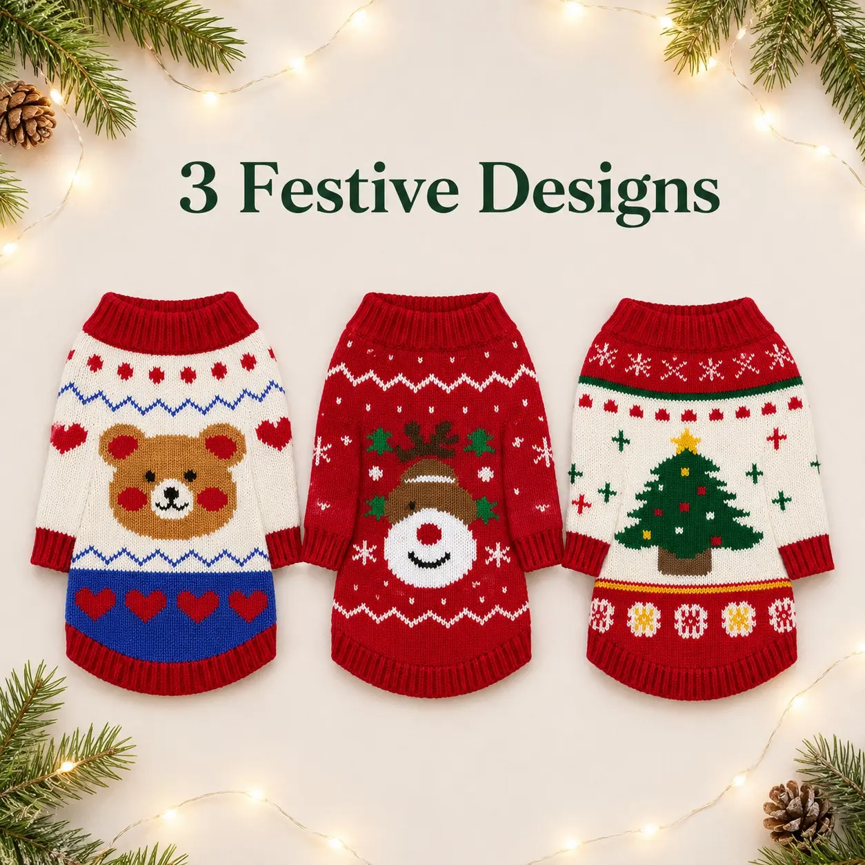 Christmas Festival Pet Knit Sweater, Autumn Winter Warm Cat Dog Clothes, Holiday Print Puppy Kitten Christmas