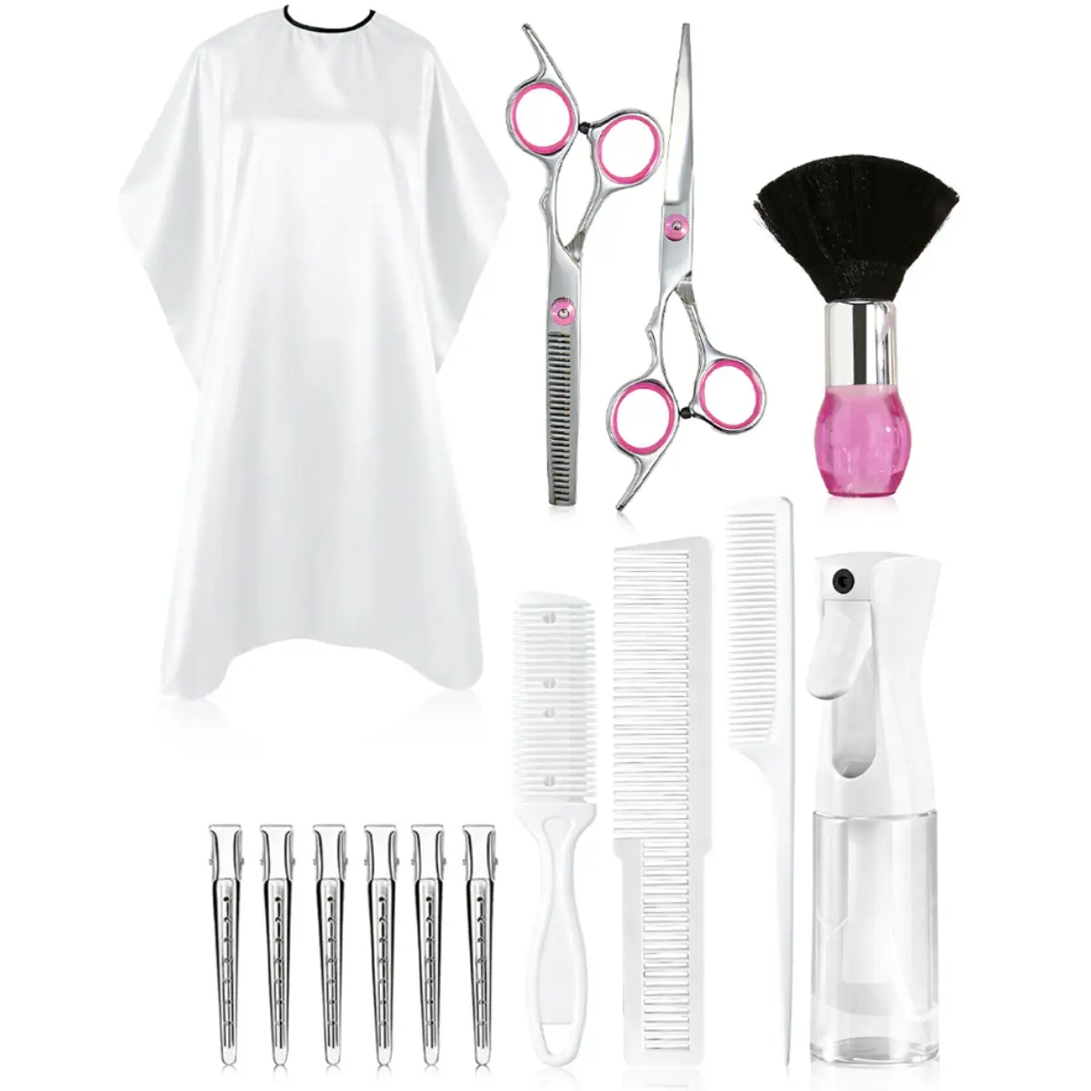 14pcs Professional Haircutting Tools Set, Haircut Kits, Hairdressing Set, Barber Equipment, Includes Clippers, Apron, Comb, Brush, Razor, Spray Bottle, Cleaning Brush, Storage Bag