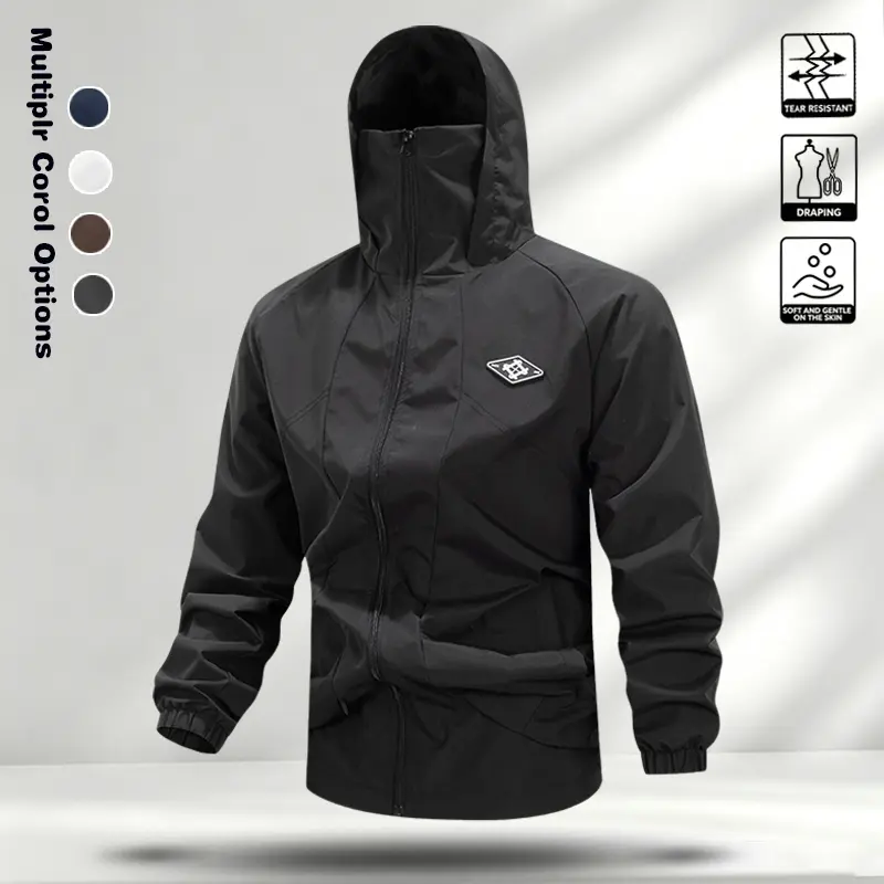 Men's outdoor hooded assault jacket, spring and autumn thin design, windproof and waterproof face mask jacket, casual jacket, multi-color