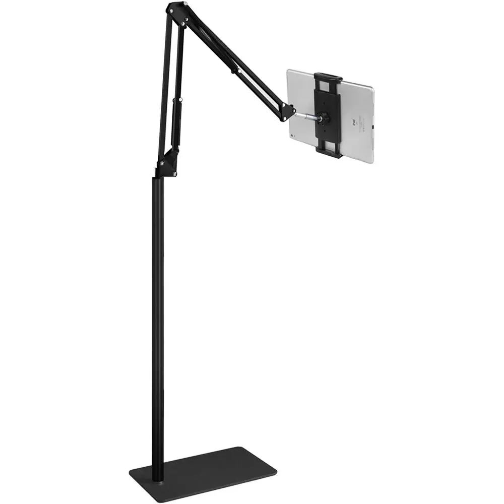 Tablet Floor Stand with 5LB Metal Base, Overhead Bed Phone Stand, Ipad Stand for Bed, Universal Floor Stand, Angle Height Adjustable Holder, Compatible with Phone, iPad, Kindle and E-Readers