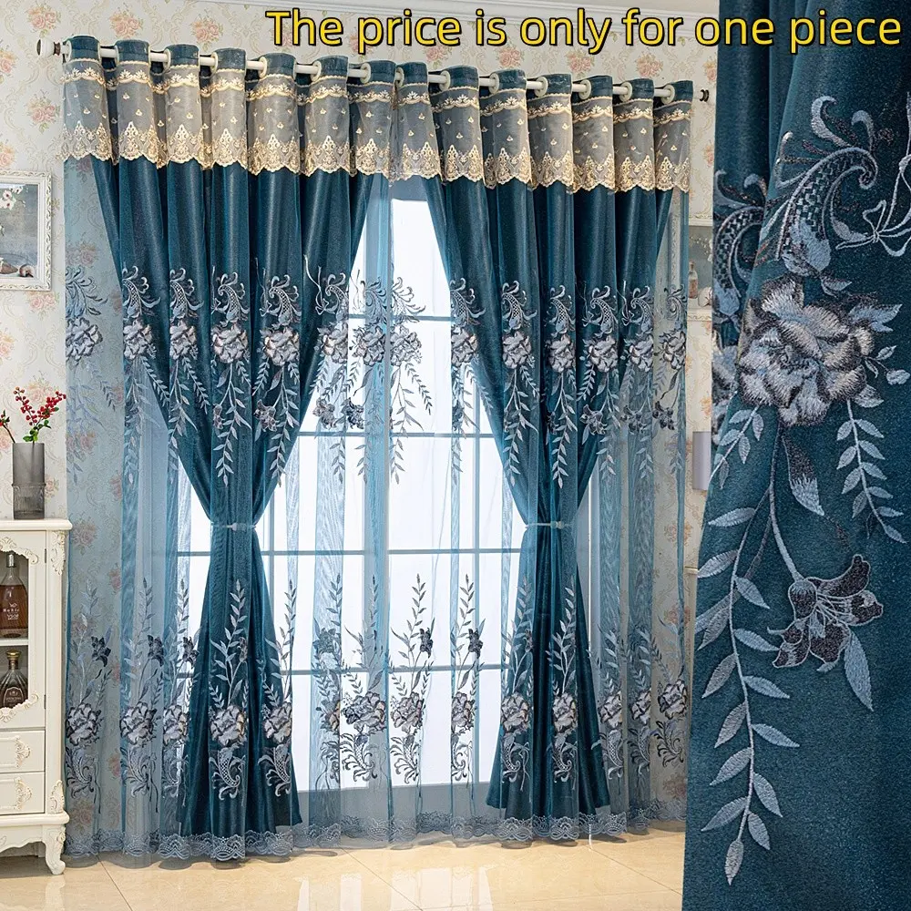 New Style Blackout Curtain Fabric, Home Decoration Curtain, Bedroom Nordic Minimalist Living Room Balcony Large Double Layer Embroidered Window Sheer Floor-To-Ceiling Window Drapes Window Curtains