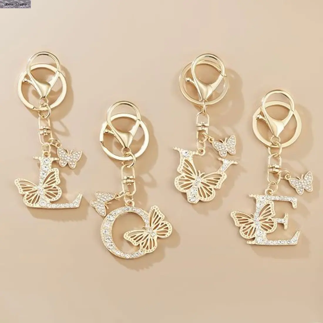 A-Z Initial Butterfly Keychain, Sparkly Rhinestone Letter Bag Charm, Elegant Metal Alphabet Key Ring with Butterfly Pendant, Personalized Accessory for Backpacks, Purses, Handbags & Car Keys, Gift for Women & Girls