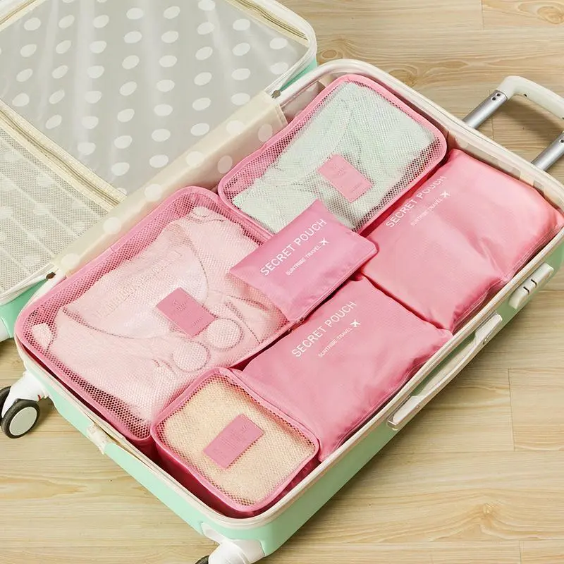6pcs Set Travel Suitcase Organizer Bags Luggage Packing Cubes For Travel Organizer Storage Shoe Clothes Luggage Organizer Bags Travel Pouches Packing Organizers