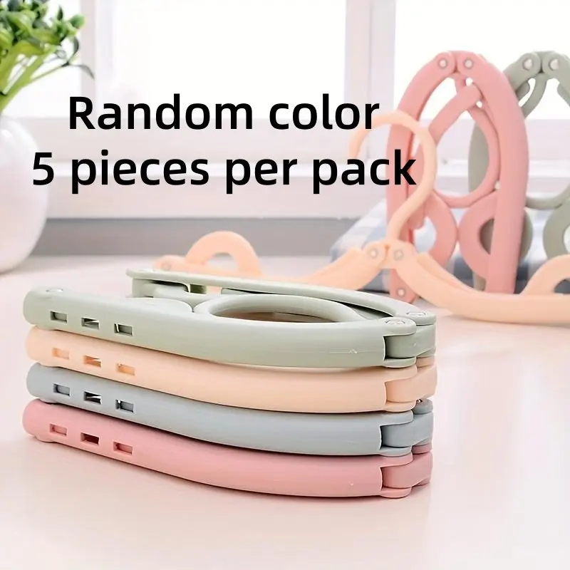 5pcs Random Color Portable Folding Hangers with Anti-Slip Grip - Durable Plastic, Ideal for Travel & Home Use, Foldable Hangers Space Saving Hangers