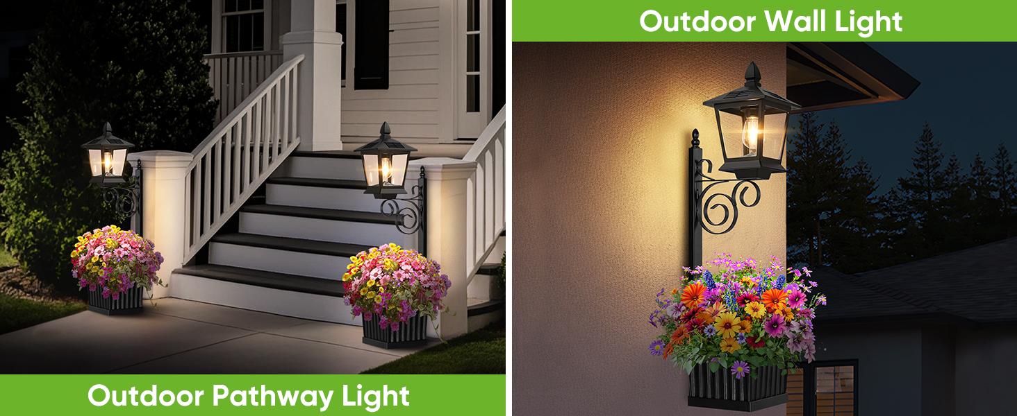 2-Pack Outdoor Flower Pots 2 in 1, Solar Lamp Post with Planter for Garden Decor, Wall Mount/Standing Planter Lights Waterproof, Patio Decorative Floor Lamps for Lawn, Back Door (Flowers not Included)