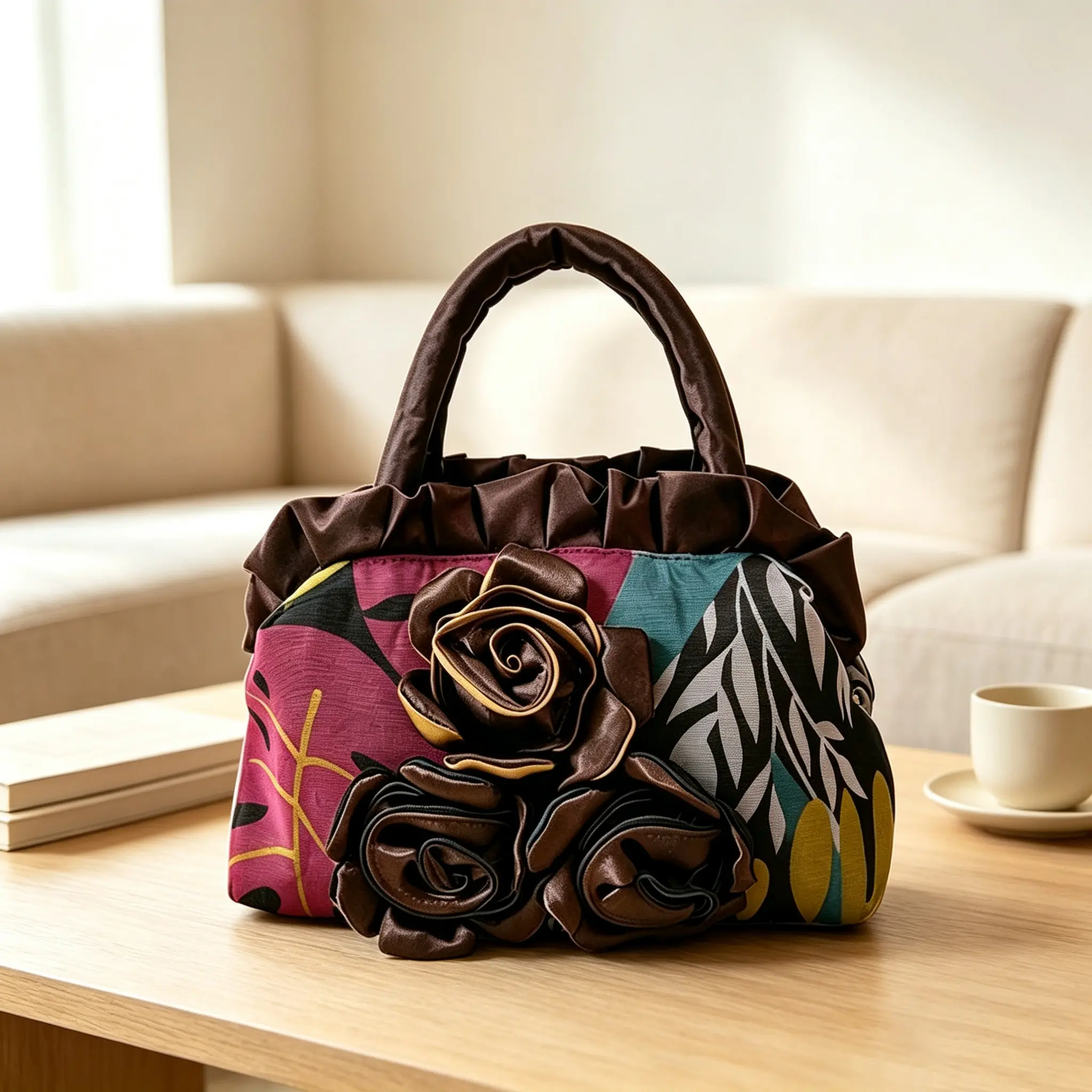 1pc Handmade Floral Handbag Lace Trim Decor Bag Women's Wallet Vintage Evening Bag Wedding Handbag Fashion Phone Keychain Mom's Handbag 3D Flower Design Clutch Purse Bag Can Include Mobile Phone, Keys, Headphones, Lipstick, Cosmetics Handbag