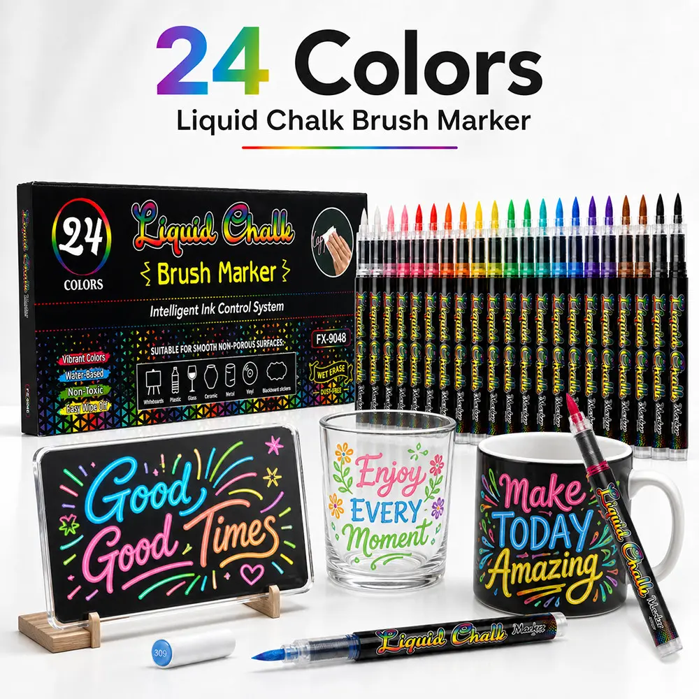 12/24 Color Erasable Liquid Chalk Marker, Soft Tip Fluorescent Glass Blackboard Pen, Dust-Free Wet-Erasable Decorative Markers, Ideal for Festive Displays