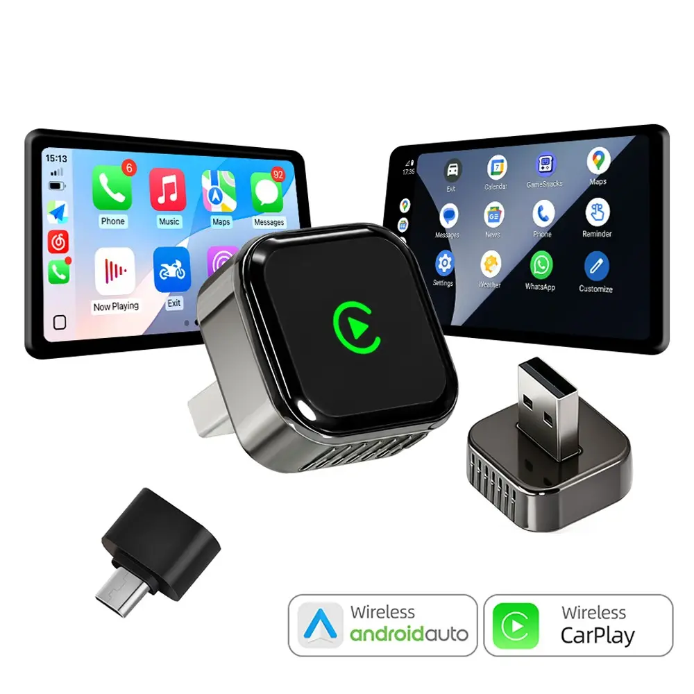 2026 Dual Mode Wireless Carplay Adapter, Compatible with Apple and Android Systems, Wired to Wireless Automotive Carplay Converter, Abs Material