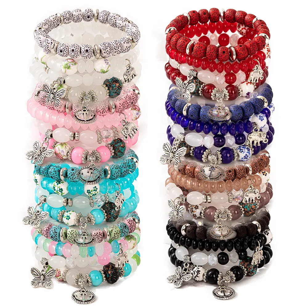Women's Bohemian Layered Beaded Bracelet Set - 20pcs (5 Sets), Stretch Stackable Design with Butterfly Pendant, Multicolor Costume Jewelry for Beach Party, Daily Wear, Accessories For Women, Whimsical, Elastic Bracelet, Rainbow Beaded Bracelet