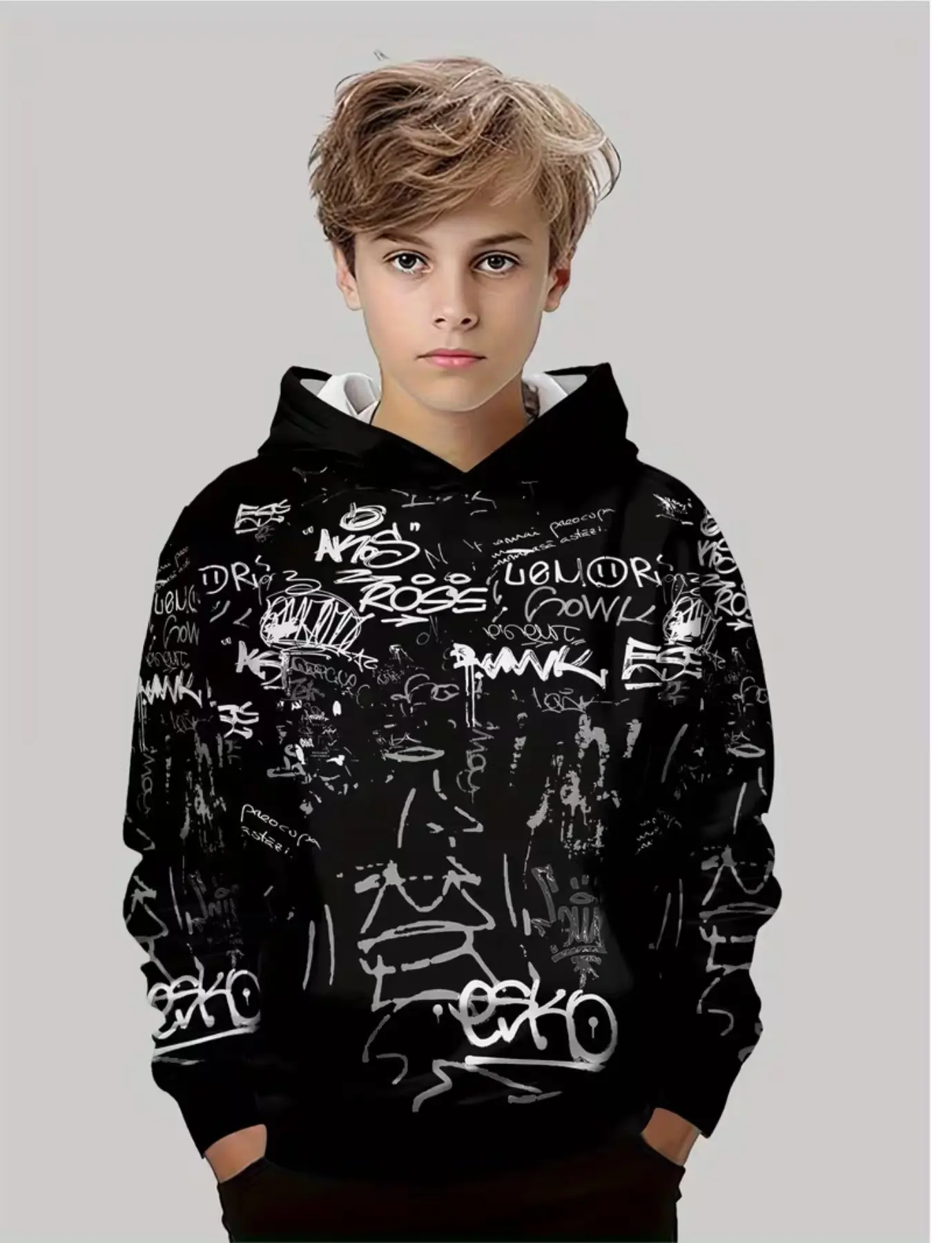 Boy Fashion 3D Print Casual Pullover Hoodie, Long Sleeve Striped Fitted Top, Spring & Fall Outdoor Sports Sweatshirt
