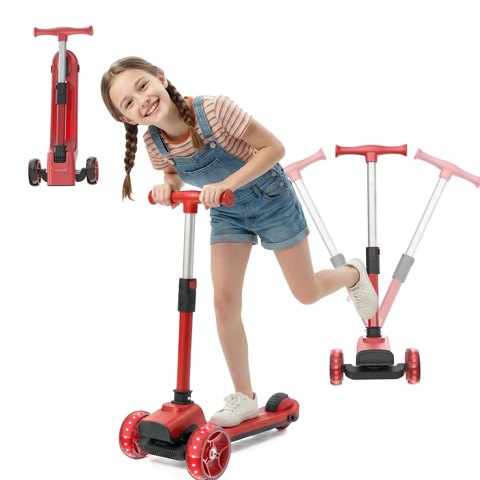 Kids Kick Scooter for Ages 3-8, 2-in-1 Wheel Foldable Scooter with Removable Seat, Adjustable Handlebar, LED Light-Up PU Wheels, Wide Anti-Slip Deck, Lean-to-Steer Toy for Boys & Girls, Scooters, Gravity-Driven Steering