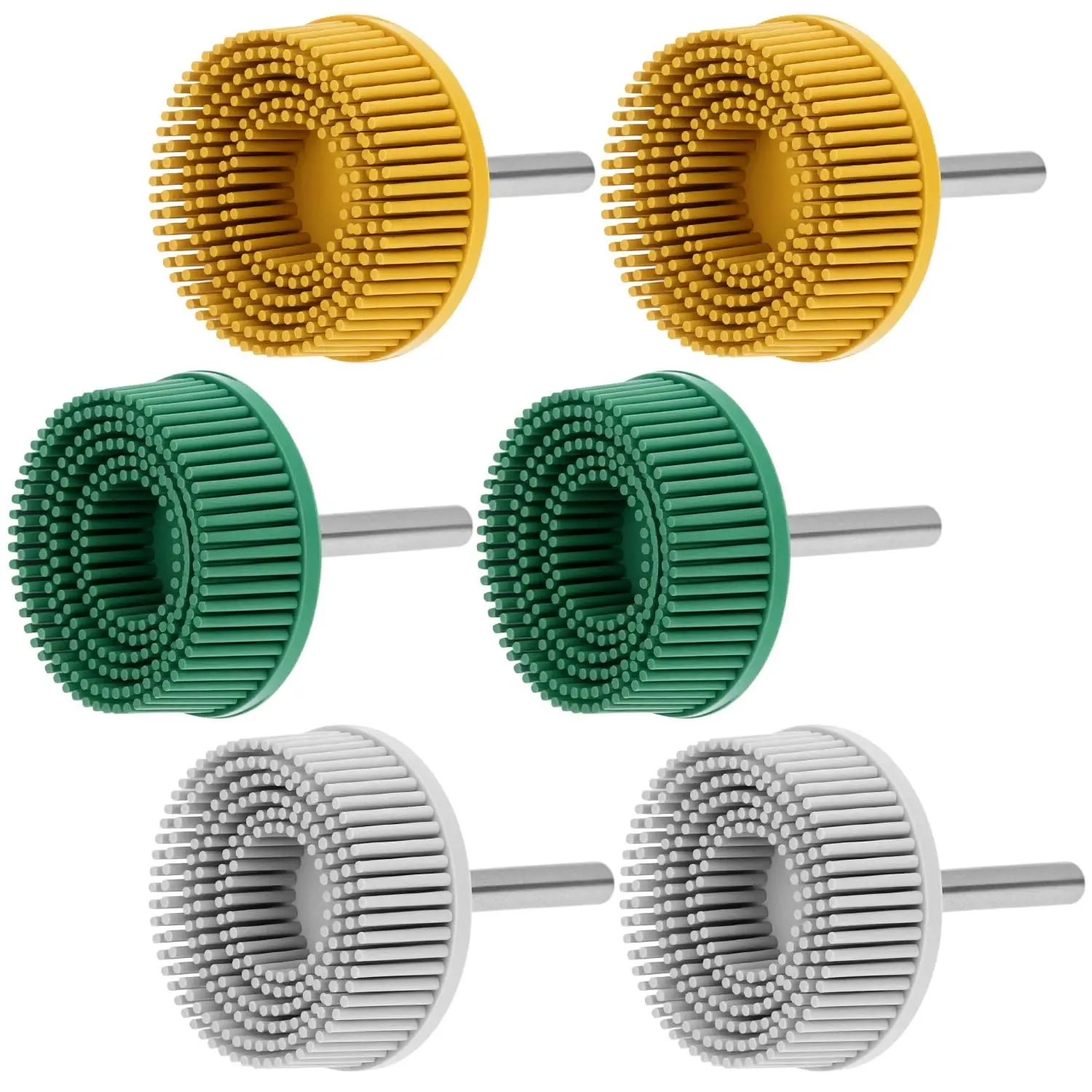 6 Pack 2 Inch Bristle Disc Set, Abrasive Coating Removal Discs with 1/4" Shank, Grit 50# 80# 120# for Metal Deburring Blending, Compatible with Drill & Rotary Tools
