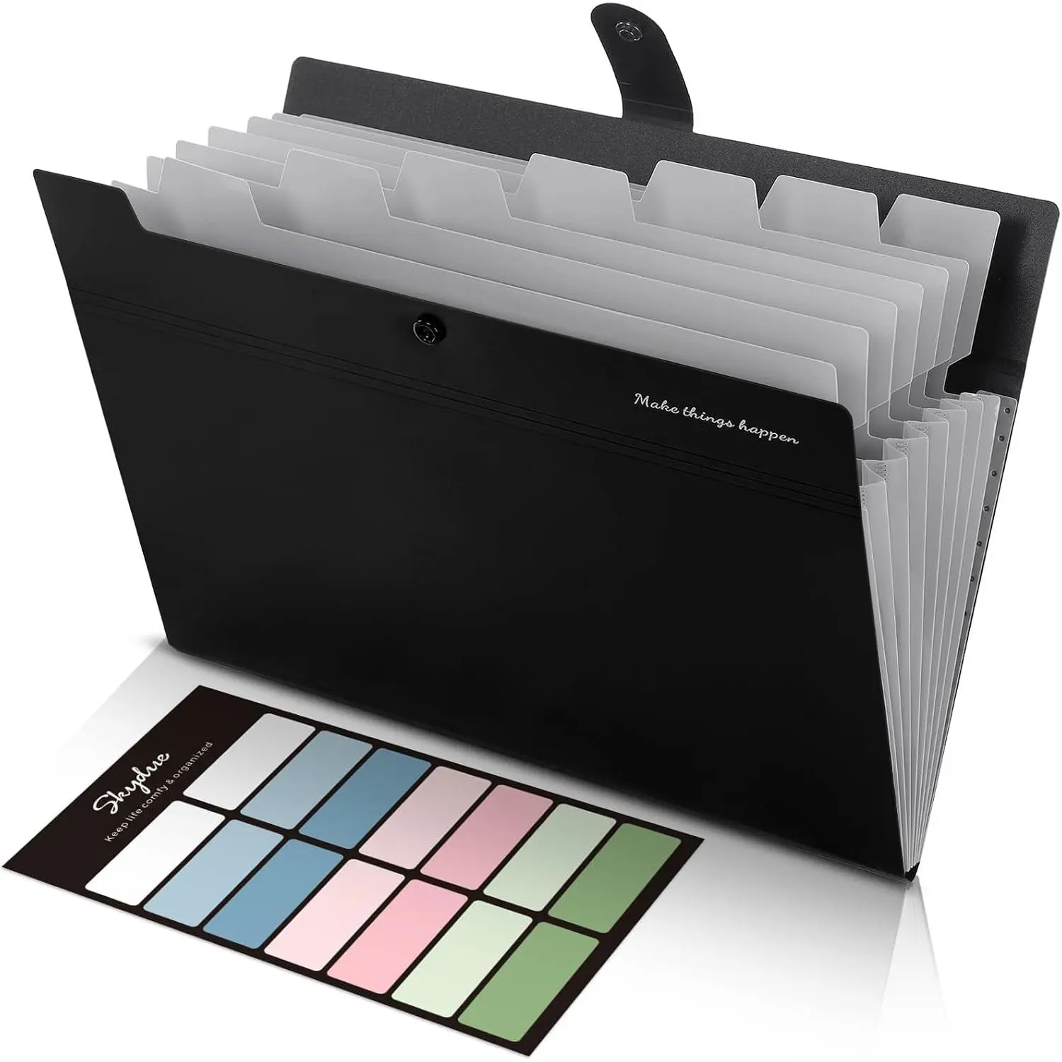 8 Pockets Expanding File Folders, Accordion Folders, Portable Paper Bill Receipt Organizer, Letter Size,  College School Office Supplies, Black