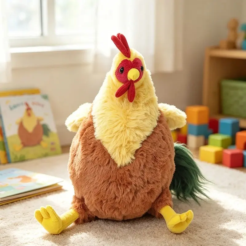 22cm Fluffy Chicken Plush Pillow, Cute Soft Stuffed Animal Rooster Ornament, Farm Animal Decor, Ideal Birthday & Holiday Gift for Kids