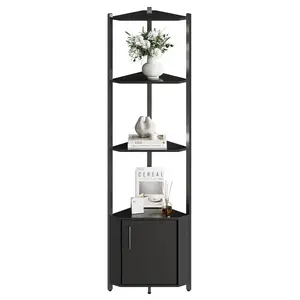 Garvee Space-Saving 5-Tier Metal and Wood Corner Shelf - Tall Freestanding Storage Rack for Kitchen, Living Room, Bedroom, Bathroom, Home Office - Industrial Style Display Organizer