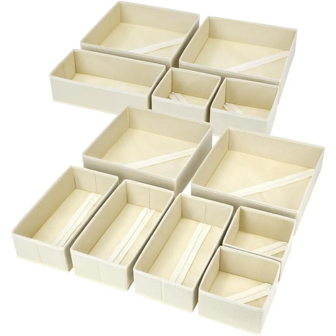 Drawer Organizer Clothes, 12 Pack Dresser Organizer, Foldable Closet Organizers and Storage, Fabric Dresser Bins, Drawer Dividers for Nursery, Baby Clothes, Underwears, Sock (Beige)
