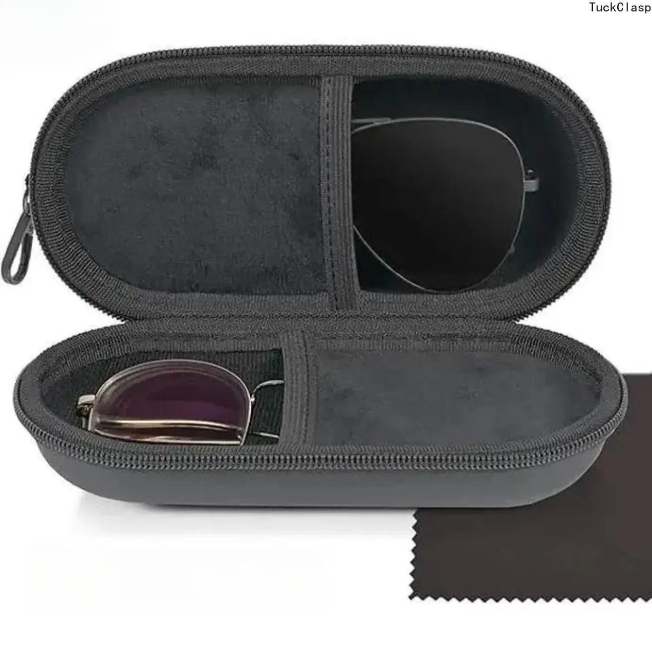 2/1-Pack Dual-Compartment Double Glasses Case, Zippered Organizer for 2 Pairs of Eyeglasses or Sunglasses, Compact Protective Storage Case with Clip-On Design for Travel, Daily Carry, Work & On-the-Go Use